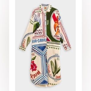 Farm Rio Our Stamps Shirt Dress in Printed Linen (S)